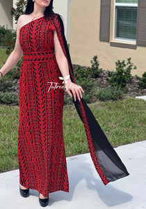 Stunning Red Carpet One Shoulder Fully Embroidery Long Dress