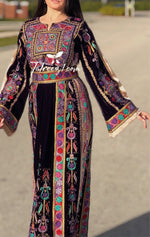 Load image into Gallery viewer, The New Purple Velvet Malacca Embroidered Palestinian Fellahi Thobe
