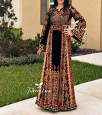 Load image into Gallery viewer, New Collections Gold Embroidery Elegant Velvet Palestinian Thoub
