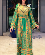 Load image into Gallery viewer, Stunning Green Traditional Embroidery Thoub Stone Wide Sleeve Elegant
