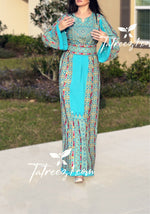 Charger l&#39;image dans la galerie, Stunning Turquoise Embroidery Traditional Long Thoub
