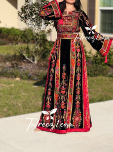 Black Velvet Malacca  Embroidered Palestinian Fellahi Thobe