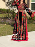 Black Velvet Malacca Red Embroidered Palestinian Fellahi Thobe