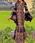 Load image into Gallery viewer, Purple Luxury Mermaid Gold Embroidery Velvet Thoub
