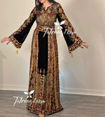 Load image into Gallery viewer, New Collections Gold Embroidery Elegant Velvet Palestinian Thoub
