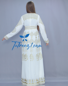 Stunning Chiffon White & Gold  Embroidery Long Maxi Thoub