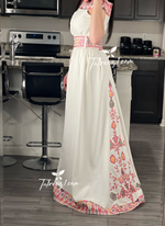 Load image into Gallery viewer, Off White Off Shoulder Floral Embroidered Overskirt Long Dress
