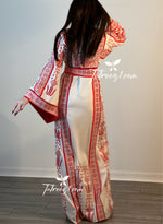 Load image into Gallery viewer, Traditional Red Embroidery Thoub Stone Wide Sleeve Elegant with Reversible Belt
