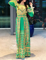 Charger l&#39;image dans la galerie, Stunning Green Traditional Embroidery Thoub Stone Wide Sleeve Elegant
