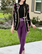 Charger l&#39;image dans la galerie, Stunning Long Jacket Purple Flowers Embroidery
