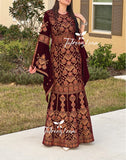 Maroon Luxury Mermaid Embroidery Velvet Thoub