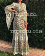 Load image into Gallery viewer, Miss Princess Off White With Green Embroidery Long Thoub Dress
