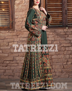 New Collections Green Embroidered Thobe Jordanian Palestinian Thoub Dress