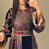 Purple Velvet Malacca Embroidered Palestinian Fellahi Thobe