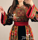 Black Velvet Malacca Red Embroidered Palestinian Fellahi Thobe