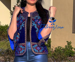 Charger l&#39;image dans la galerie, Velvet Royal Blue Short jacket Embroidery with brilliant hues
