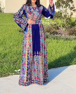 Load image into Gallery viewer, New Collections Blue Embroidery Elegant Velvet Palestinian Thoub
