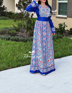 Charger l&#39;image dans la galerie, Blue Fully Embroidered  Thoub Dress with Reversible Belt
