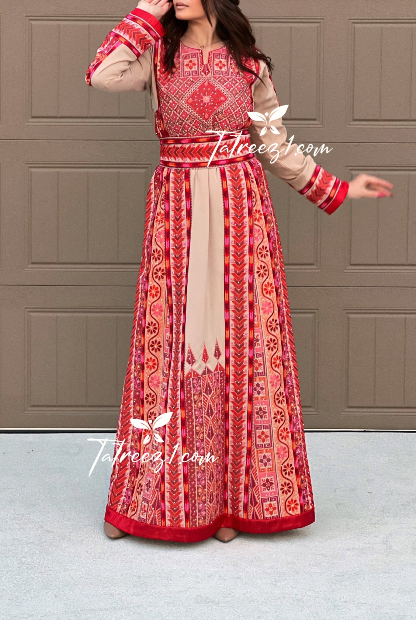 Cappuccino Multicolor Delicate Malacca with Kashmir Stone Embroidery Thobe with Reversible Belt