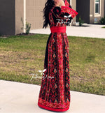 Load image into Gallery viewer, Red Traditional  Thoub  Embroidery Stone  Thobe with Matching Embroidery Belt
