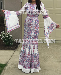 Miss Princess Off White With Purple Embroidery Long Thoub Dress