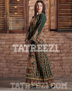 New Collections Green Embroidered Thobe Jordanian Palestinian Thoub Dress