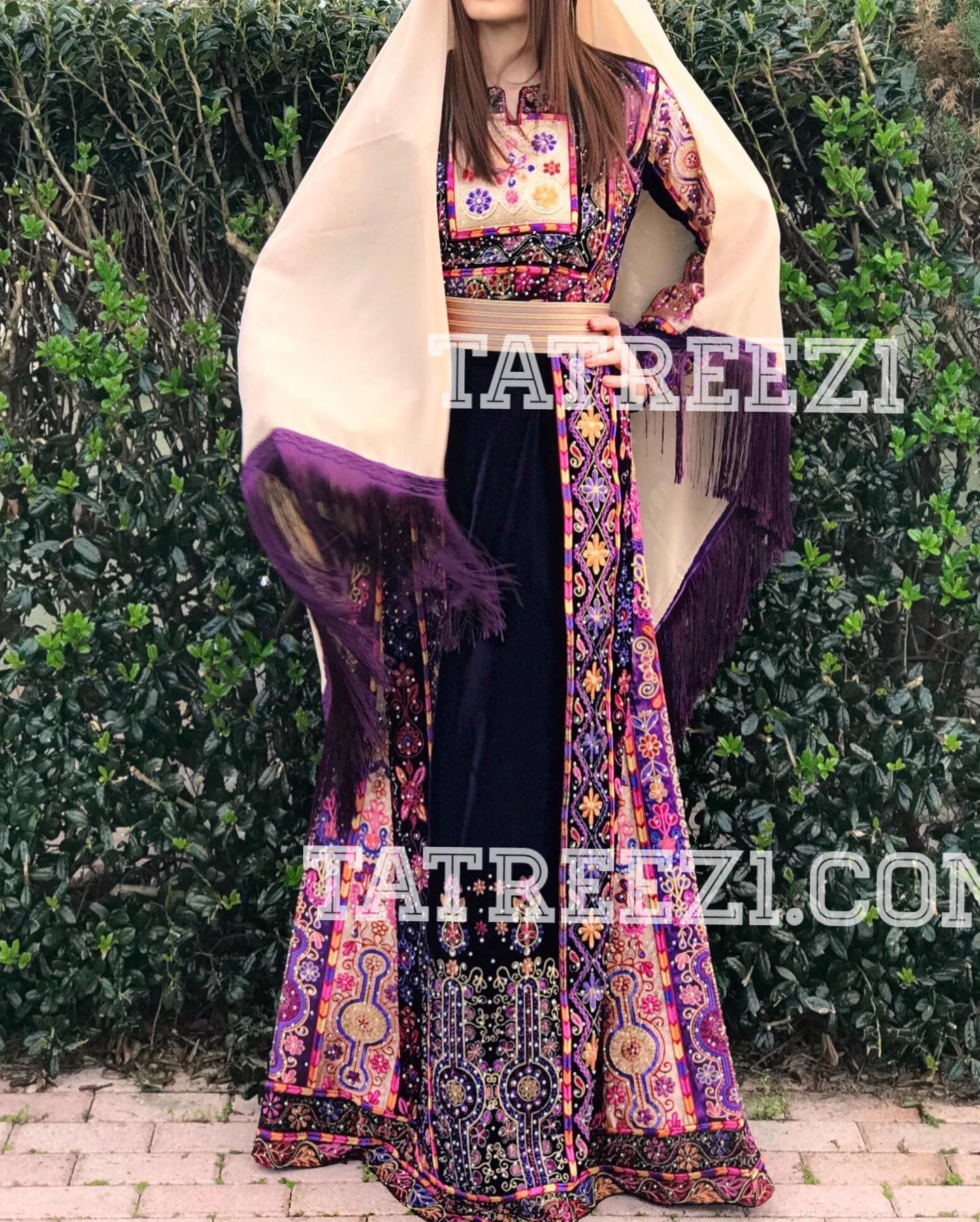 2022 Malacca Purple Silk Velvet Stone Embroidery Thobe