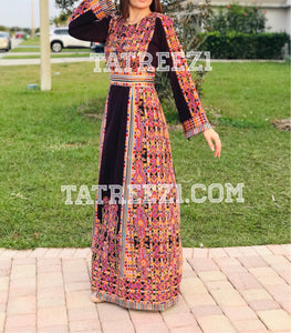 Dark Purple Traditional Kashmir Embroidered Palestinian Fellahi Thobe