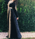 Load image into Gallery viewer, Black Velvet Moroccan Embroidery stone caftan with skirt attached
