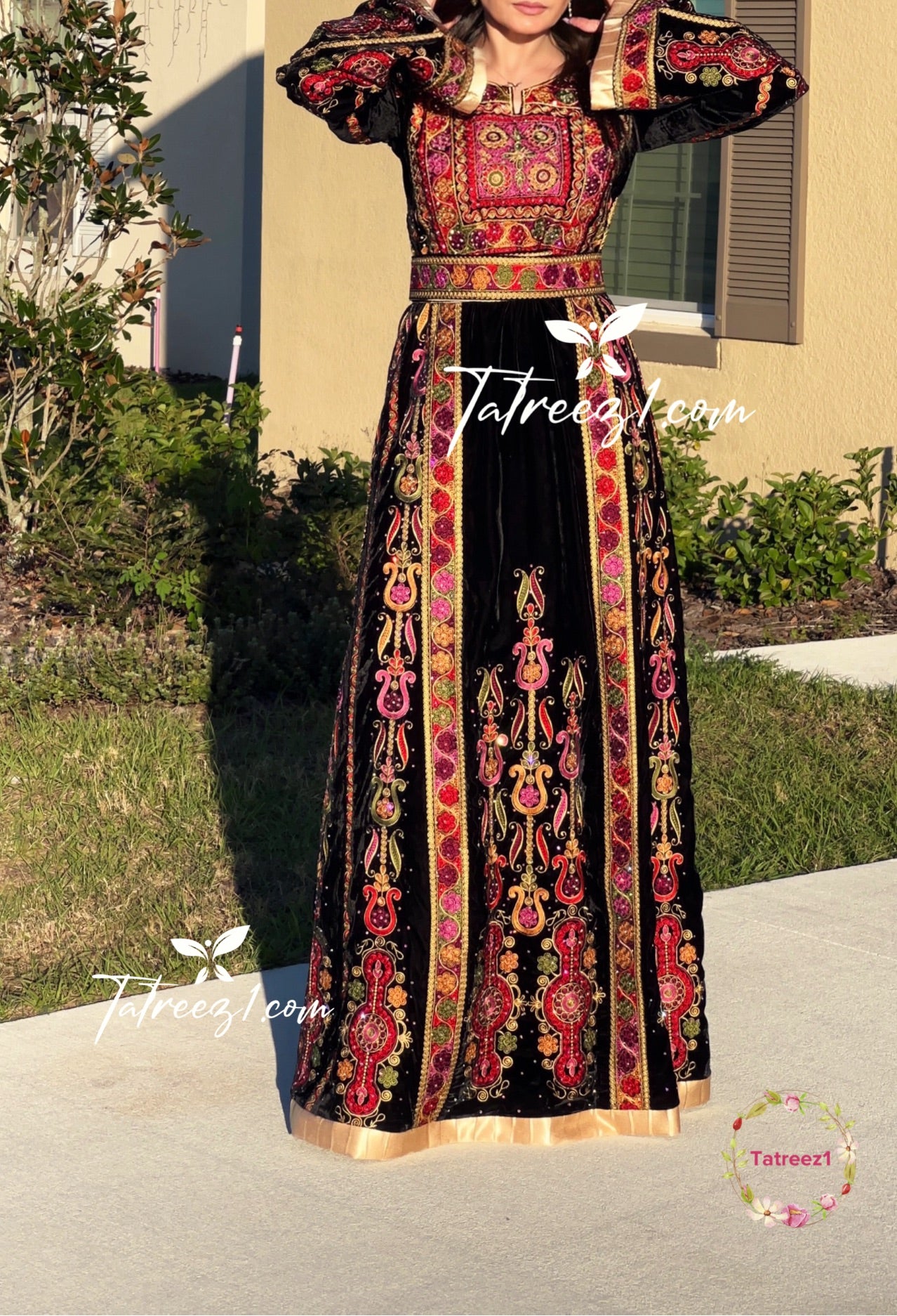 The New Black Velvet Malacca Embroidered Palestinian Fellahi Thobe