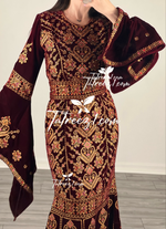 Charger l&#39;image dans la galerie, Maroon Luxury Mermaid Embroidery Velvet Thoub
