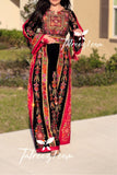Black Velvet Malacca Red Embroidered Palestinian Fellahi Thobe