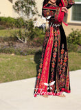 Black Velvet Malacca Red Embroidered Palestinian Fellahi Thobe