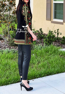 Stunning Long Jacket Red Flowers Embroidery