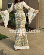 Load image into Gallery viewer, Miss Princess Off White With Green Embroidery Long Thoub Dress
