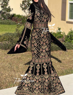 Load image into Gallery viewer, Black Luxury Mermaid Gold Embroidery Velvet Thoub
