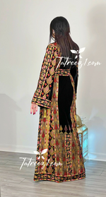 Load image into Gallery viewer, New Collections Gold Embroidery Elegant Velvet Palestinian Thoub
