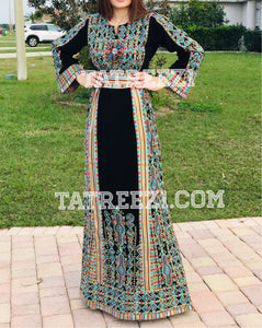 Black Traditional Kashmir Embroidered Palestinian Fellahi Thobe