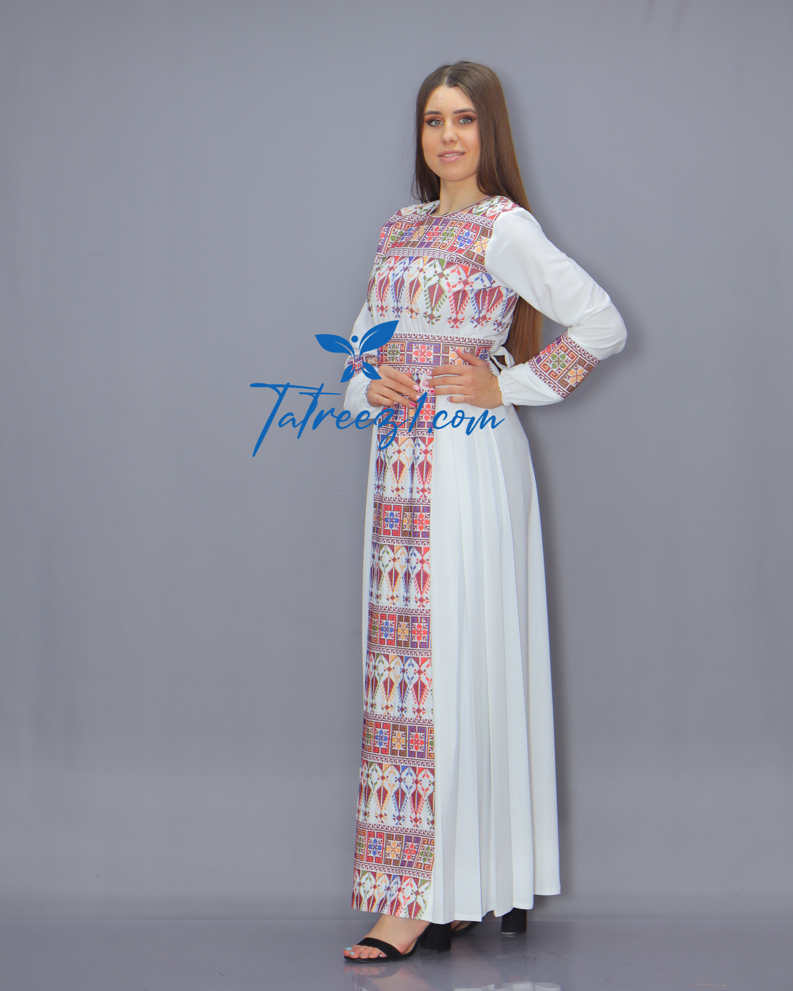 Colorful Simple Modest Embroidered Long Dress