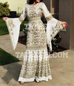 Load image into Gallery viewer, Miss Princess Off White With Green Embroidery Long Thoub Dress
