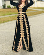 Load image into Gallery viewer, Black Velvet Moroccan Embroidery stone caftan with skirt attached
