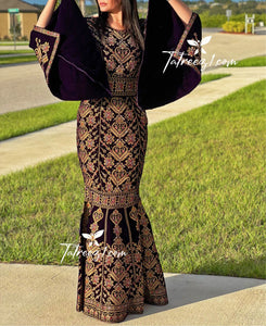 Purple Luxury Mermaid Gold Embroidery Velvet Thoub