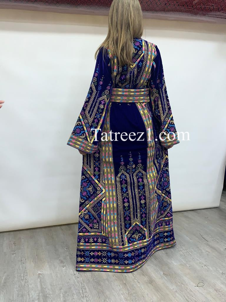 Blue Embroidery Velvet Stones  Long Thoub