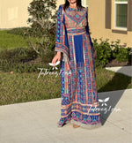 Load image into Gallery viewer, Stunning Blue Traditional Embroidery Thoub Stone Wide Sleeve Elegant
