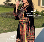 Load image into Gallery viewer, Black Velvet Gorgeous  Multicolored Embroidery Elegant  Stone Palestinian Thoub
