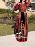 Black Velvet Malacca Red Embroidered Palestinian Fellahi Thobe