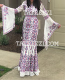 Miss Princess Off White With Purple Embroidery Long Thoub Dress