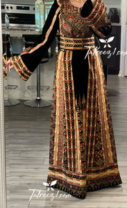 Black Velvet Gorgeous  Multicolored Embroidery Elegant  Stone Palestinian Thoub