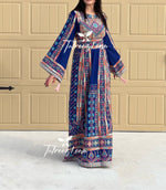 Load image into Gallery viewer, Stunning Blue Traditional Embroidery Thoub Stone Wide Sleeve Elegant
