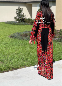 Red Tatreez Stunning Traditional Embroidered Palestinian Fellahi Thobe